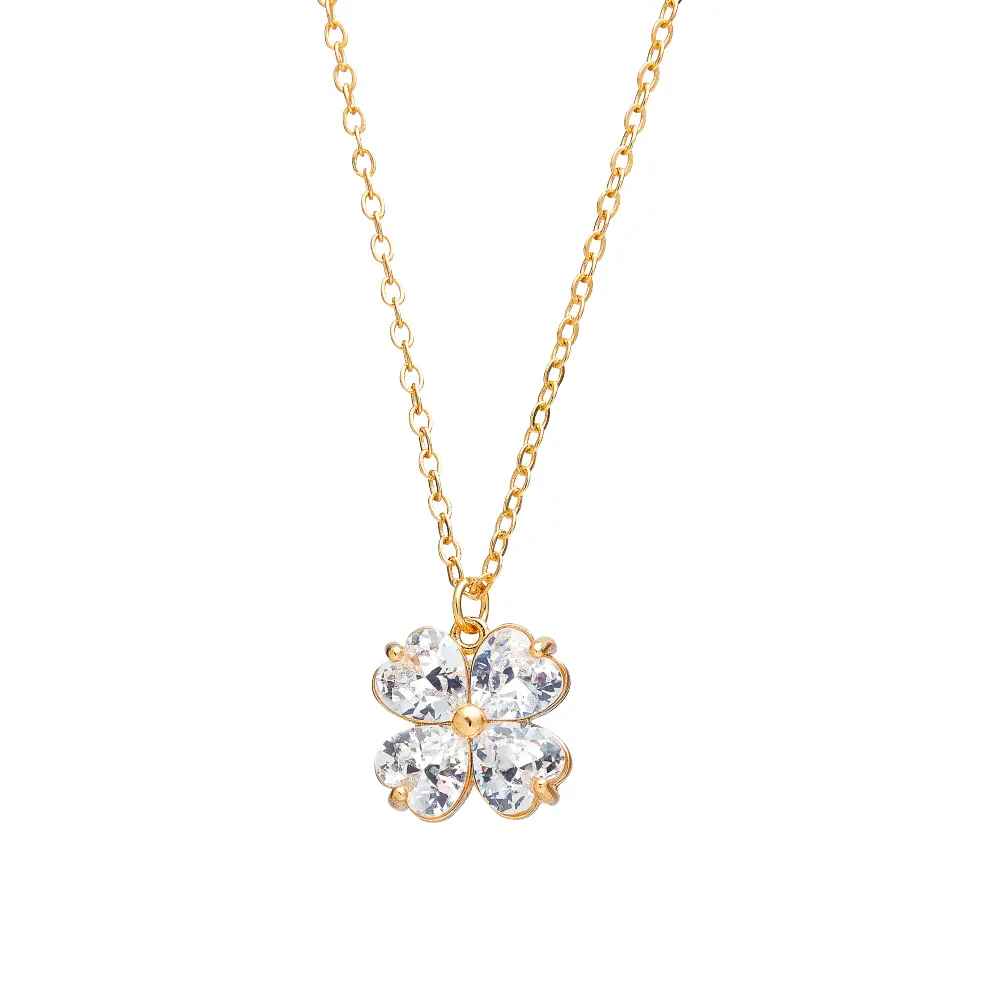 Arria 18K Gold Plated Cubic Zirconia Clover Leaf Pendant Necklace
