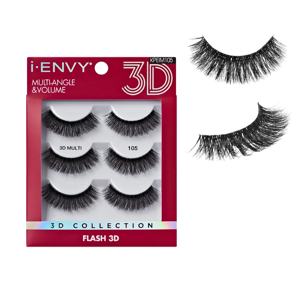 I-ENVY 3D Strip Lashes, 3 Pairs Fluffy & Wispy Volume False Eyelashes with Clear Band - Image 24
