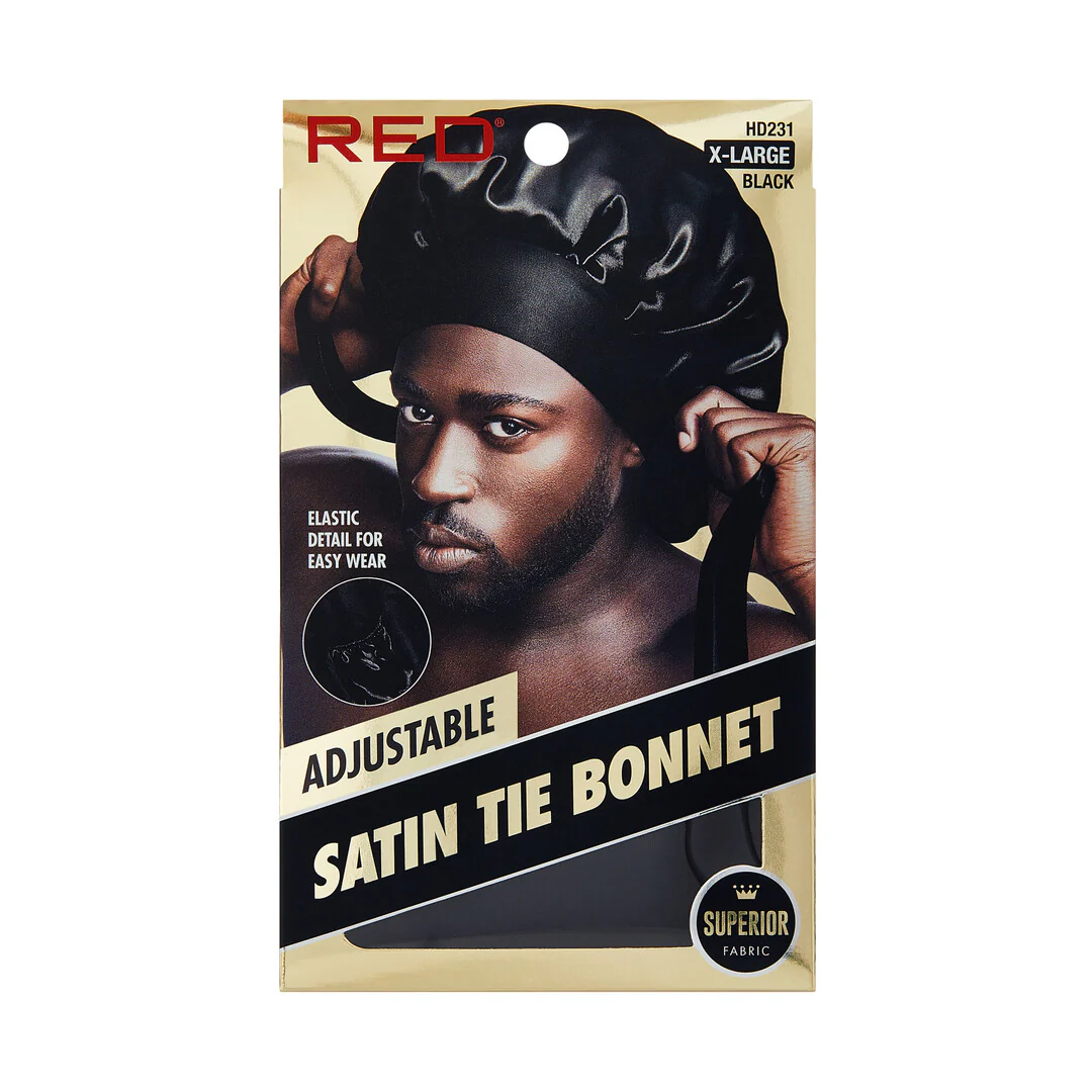 RED Adjustable Satin Tie Bonnet Sleep Cap for Braids, Locs & Natural Hair X-Large & Braid Sizes