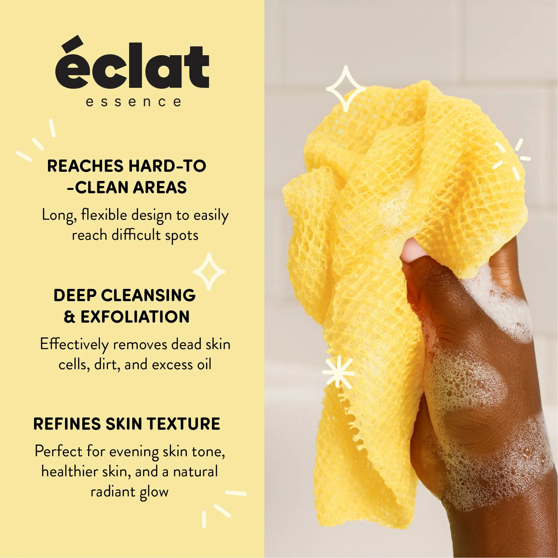 éclat African Bath Net Long Sponge – 1pc/ 3pcs Exfoliating Skin Smoother Shower Body Scrubber - Image 17