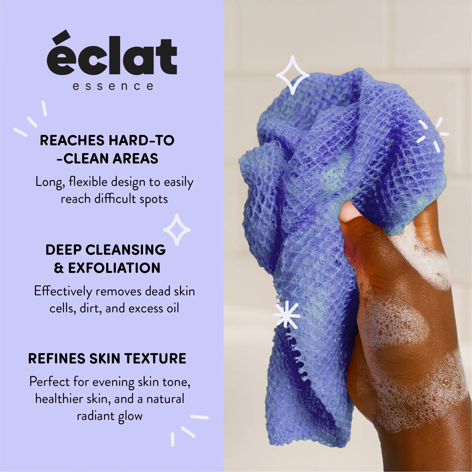 éclat African Bath Net Long Sponge – 1pc/ 3pcs Exfoliating Skin Smoother Shower Body Scrubber - Image 29