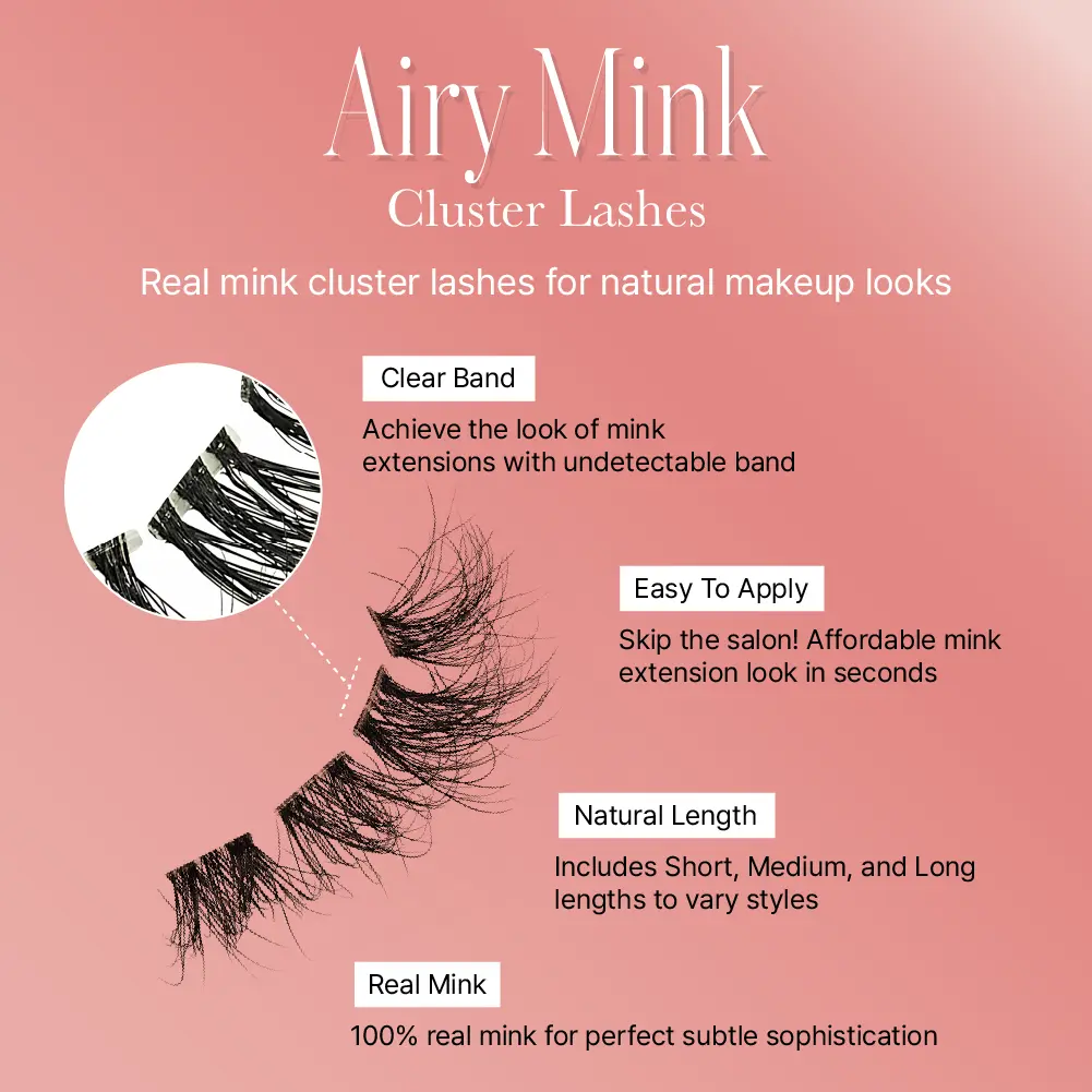 VLuxe By i•ENVY Airy Mink Strip Lash Cluster – 100% Real Mink Eyelash Extensions with Clear Band - Image 12