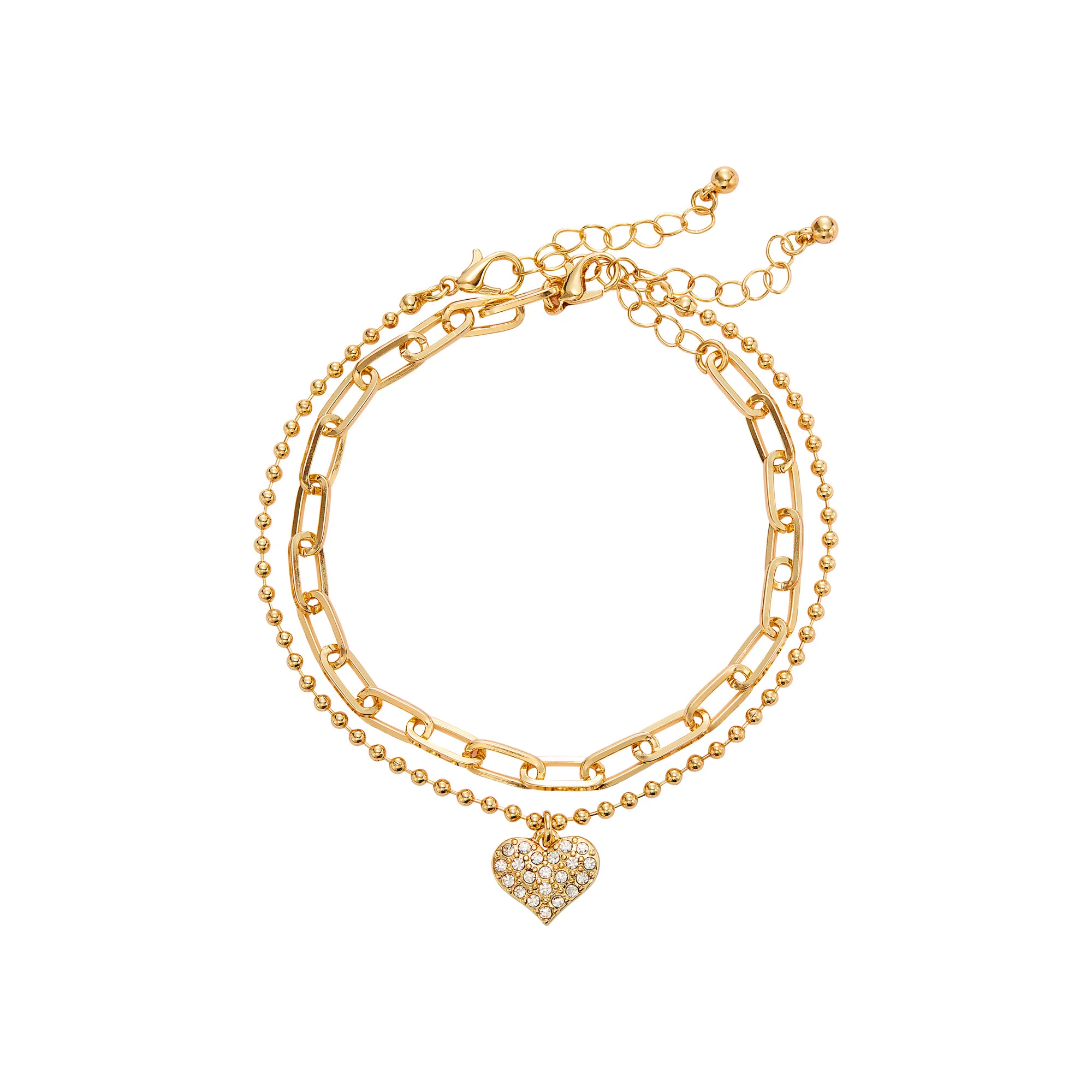 ARRIA Layered Sparkling Heart Anklet for Women - 14K Gold Plated & White Gold Tone