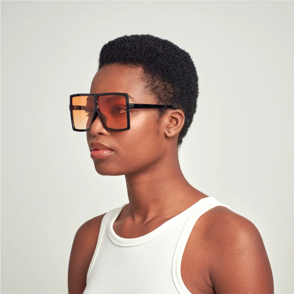 Mad Shade Bold Black Flat Top Frame with Orange UV400 Lens – Oversized Retro Sunglasses for Unisex #07 - Image 2