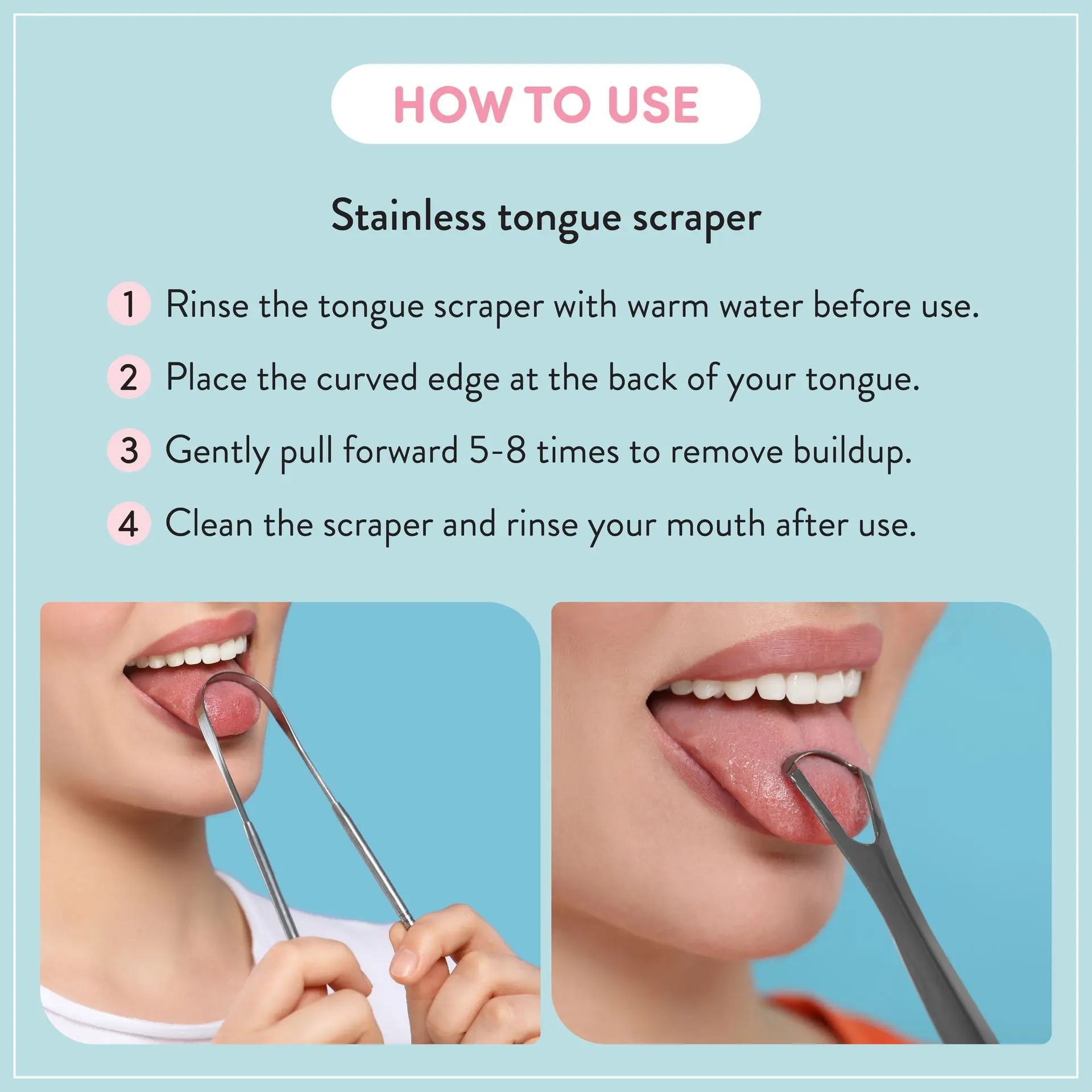éclat Stainless Steel Tongue Scraper for Adults with Travel Case - Image 3