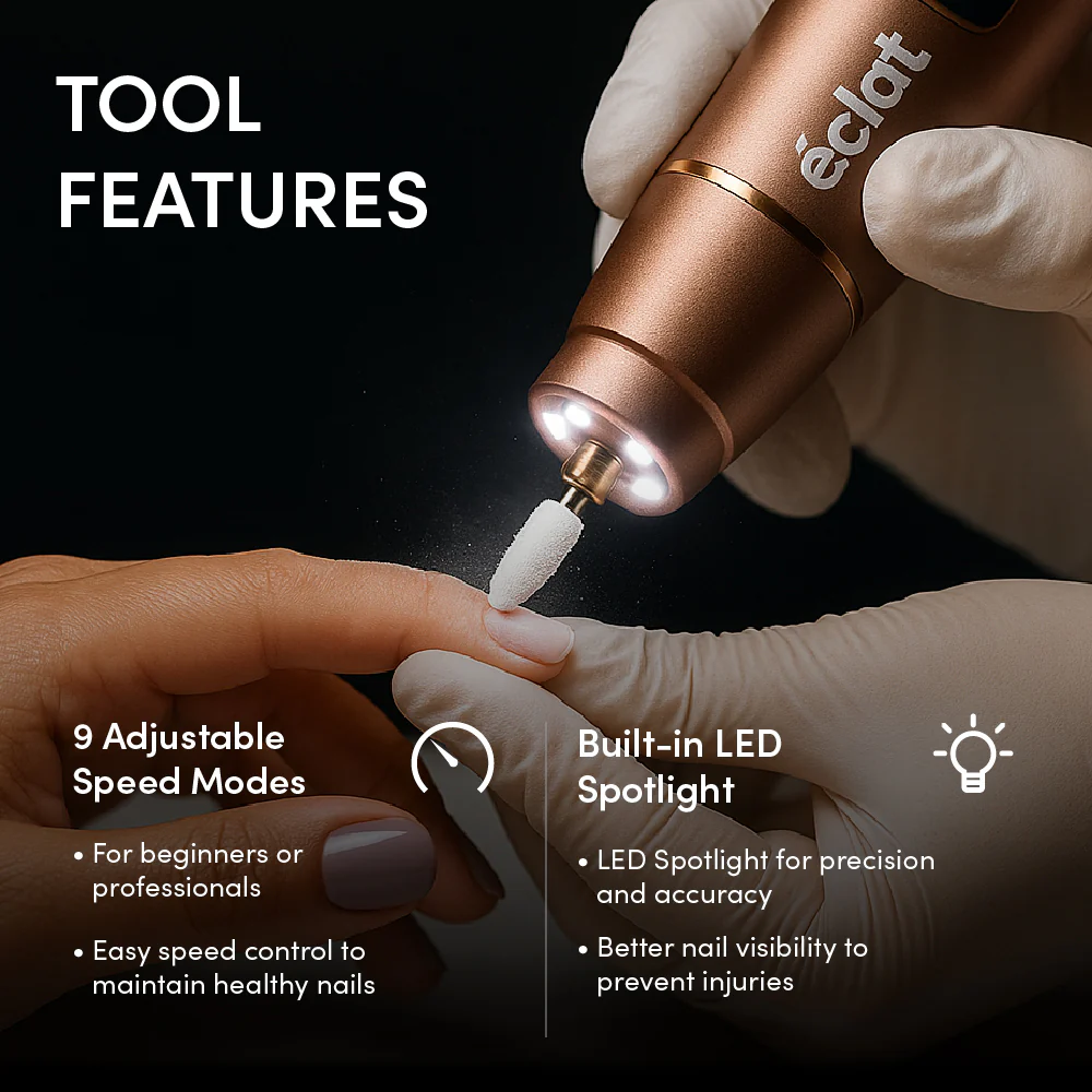 éclat Cordless Electric Nail File – Professional E-File for Acrylic, Gel & Dip Powder with Charging Base & LED Light - Image 14