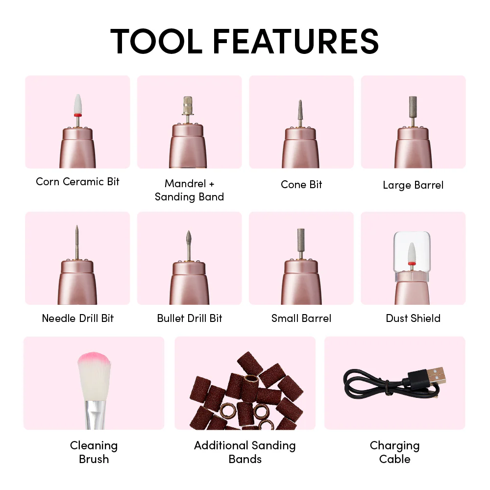 éclat Cordless Electric Nail File – Professional E-File for Acrylic, Gel & Dip Powder with Charging Base & LED Light - Image 17