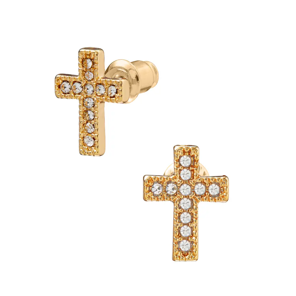 Arria Cross Stud Earrings in Gold & White Gold Tone – 9×12mm