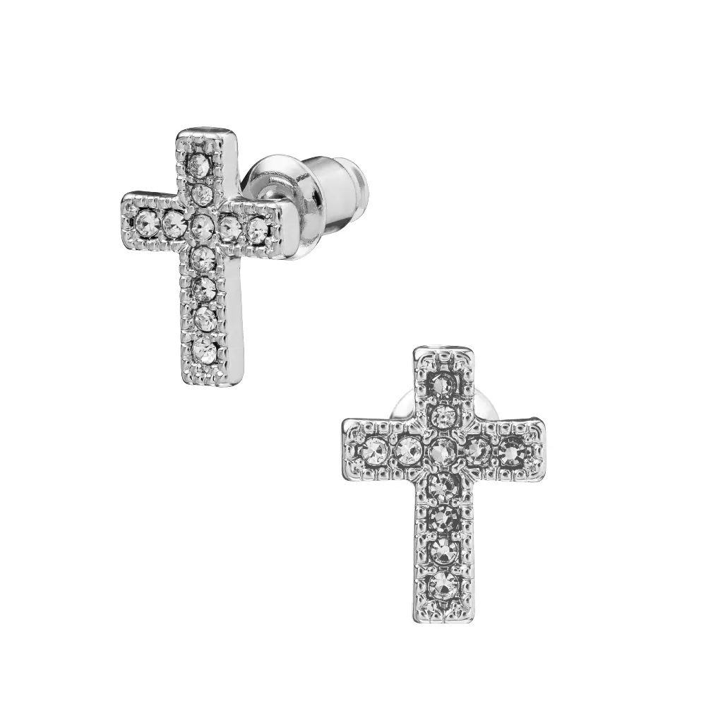 Arria Cross Stud Earrings in Gold & White Gold Tone – 9×12mm - Image 12