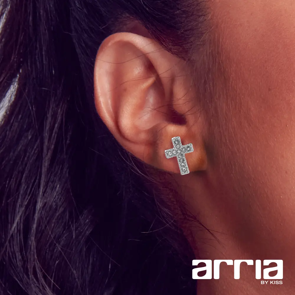 Arria Cross Stud Earrings in Gold & White Gold Tone – 9×12mm - Image 9