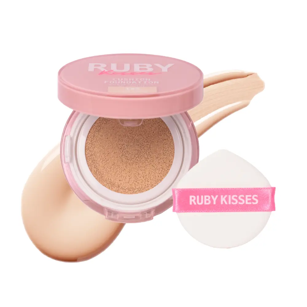 Ruby Kisses Cushion Foundation Compact - Full Coverage with Skincare Benefits, Suitable for Light to Dark Shades