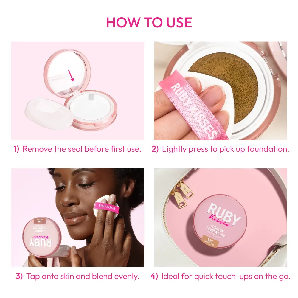 Ruby Kisses Cushion Foundation Compact - Full Coverage with Skincare Benefits, Suitable for Light to Dark Shades - Image 134