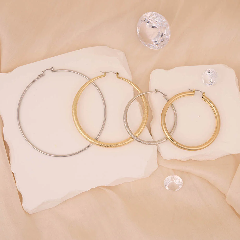 RED by KISS Gold / Silver Plated Hollow Diamond Cut Hoop Earrings - Image 23
