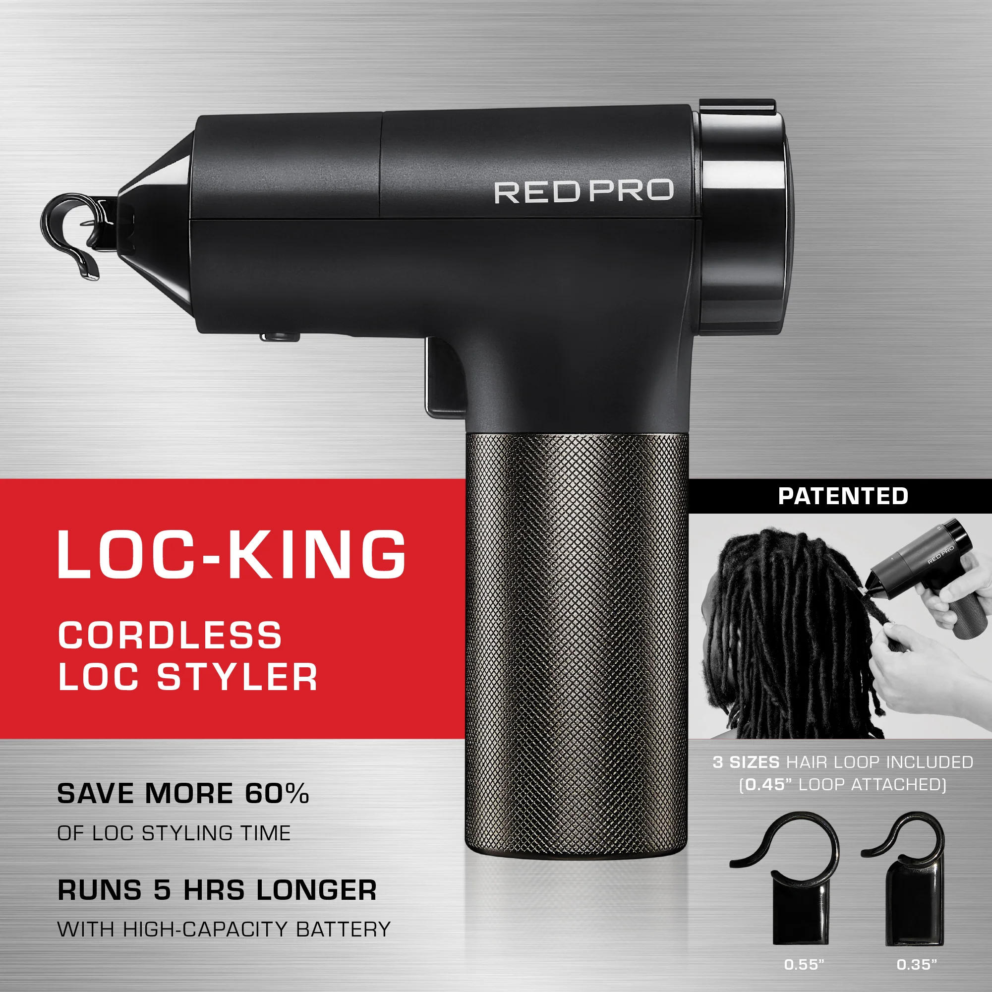 Red PRO LOC-KING Cordless Auto Loc Styler - Internationally PATENTED, World’s First & Fastest - Image 6