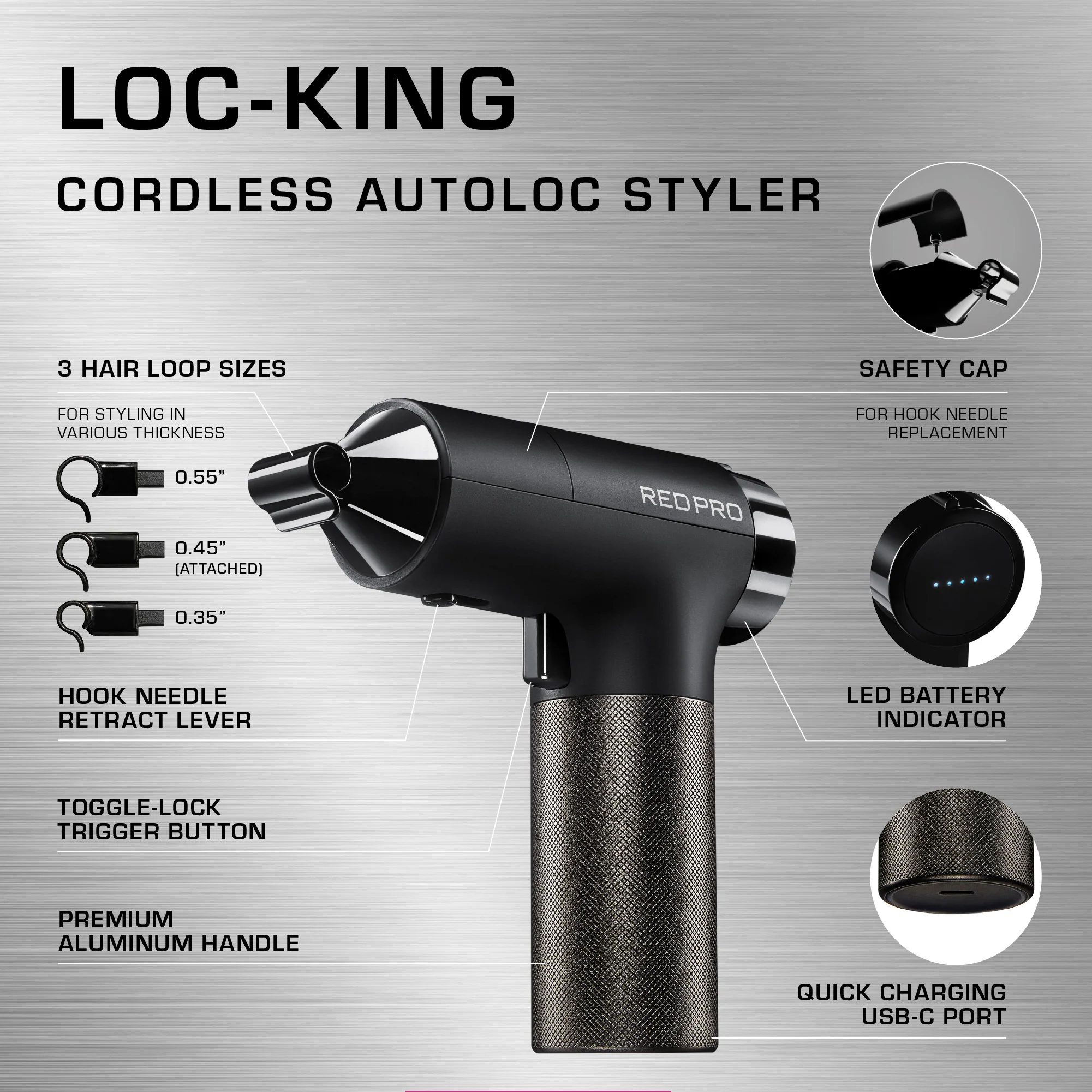 Red PRO LOC-KING Cordless Auto Loc Styler - Internationally PATENTED, World’s First & Fastest - Image 5