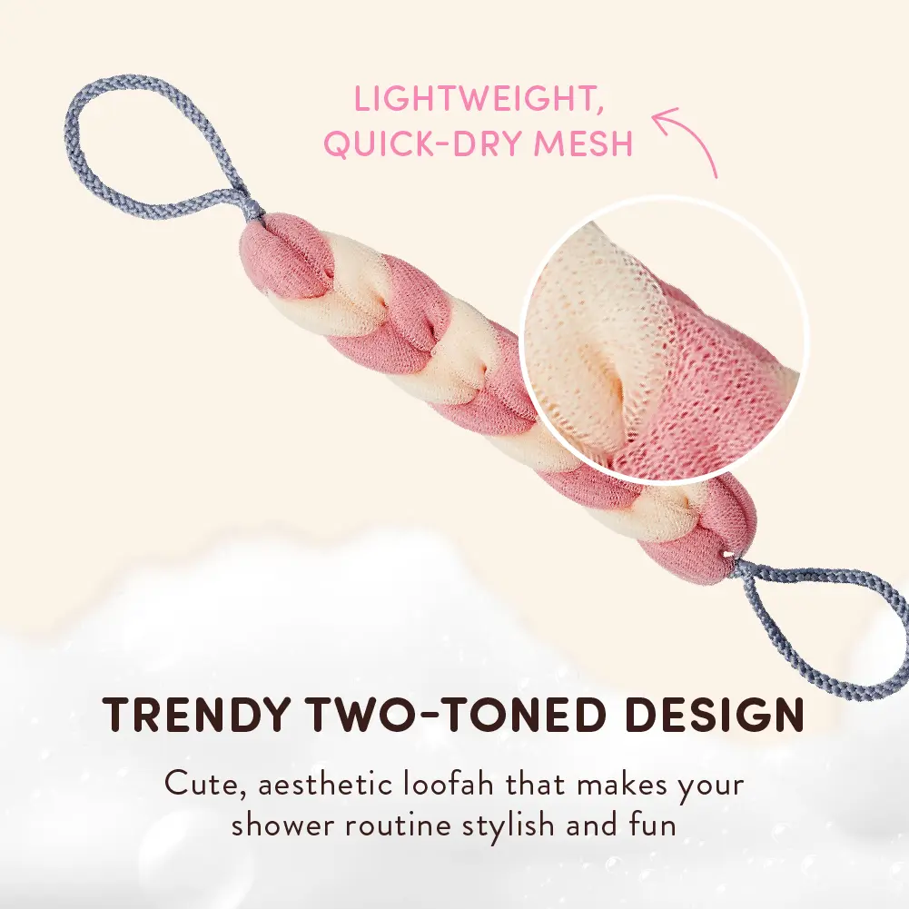 éclat Long Stretch Back Loofah - Braided Mesh Shower Sponge with Rope Handles - Image 13