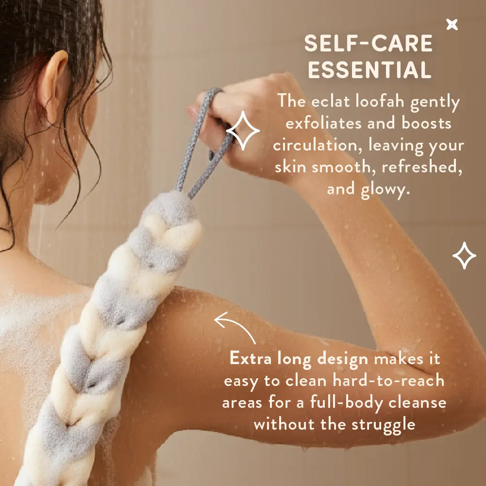 éclat Long Stretch Back Loofah - Braided Mesh Shower Sponge with Rope Handles - Image 8
