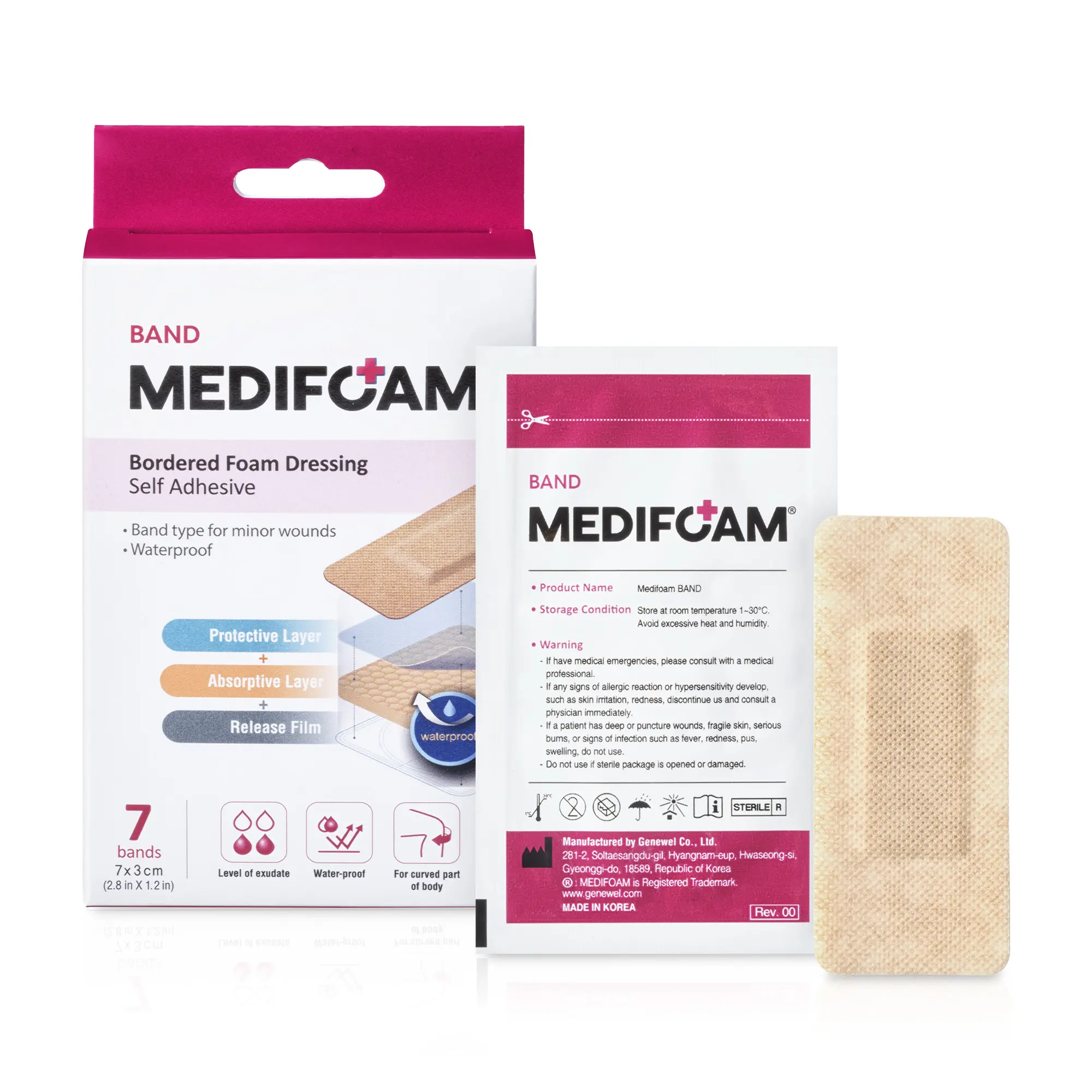 Medifoam Non-Adhesive Hydrocolloid Wound Dressing Pad - 7 Sheets (2.8" × 1.2")