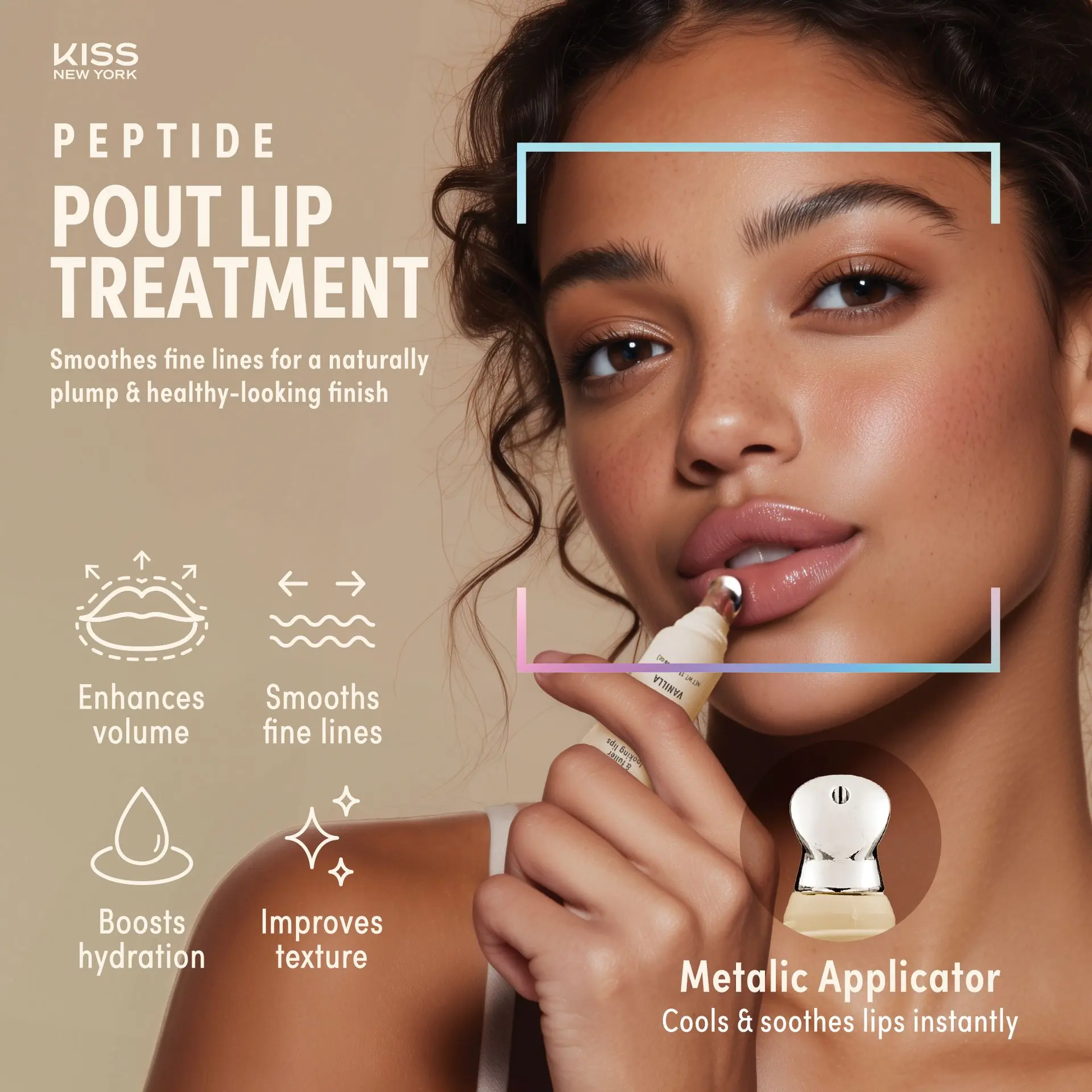 KISS NEW YORK Peptide Pout Lip Treatment β Hydrating Gloss with Cooling Metal Tip - Image 22