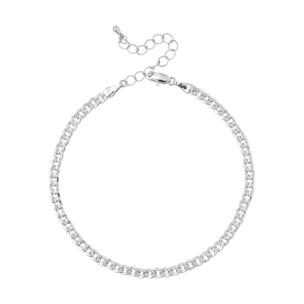 Arria Premium White Gold Tone 4mm Textured Curb Chain Anklet