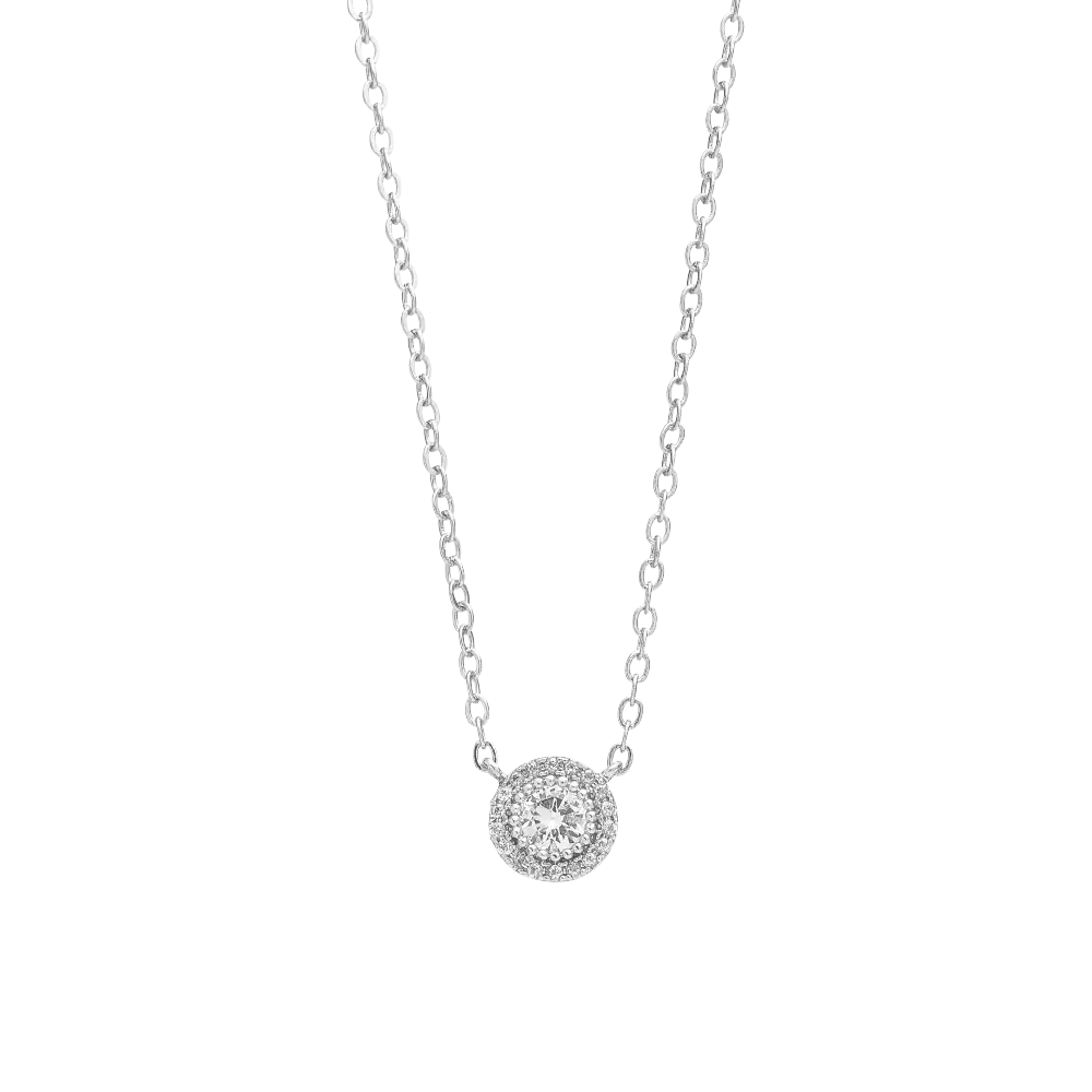 Arria Premium White Gold Tone Cubic Zirconia Round Button Pendant Necklace