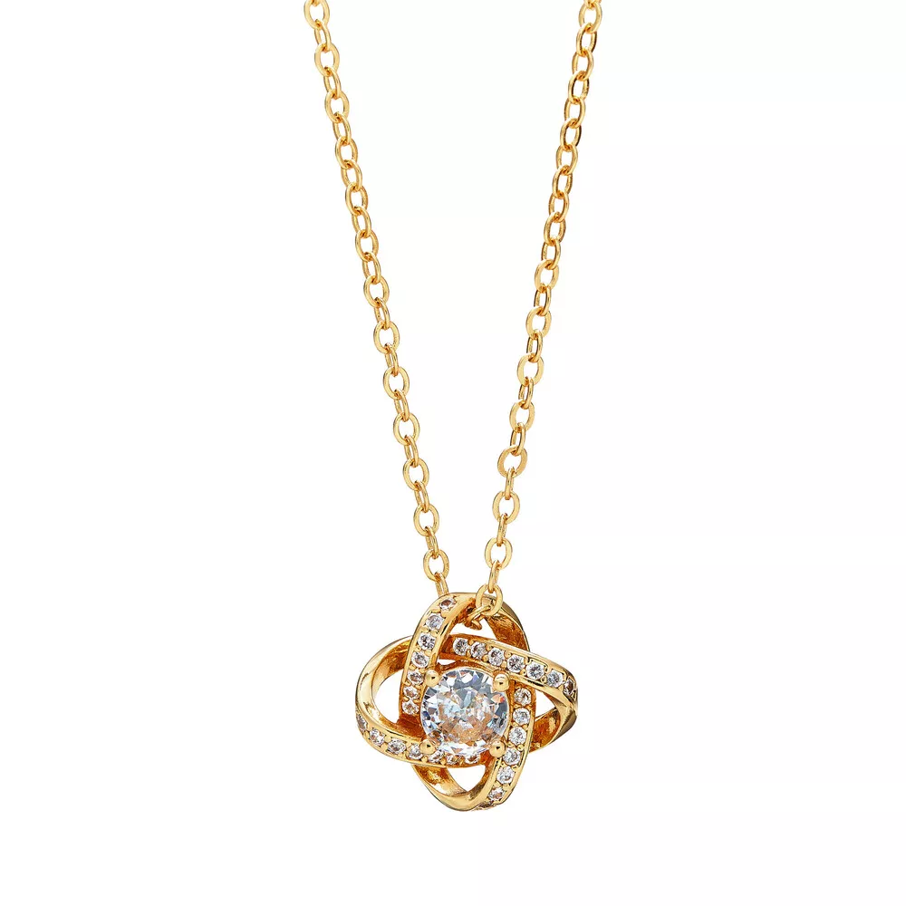 Arria Radiant 18KT Gold Love Knot Necklace with Sparkling CZ