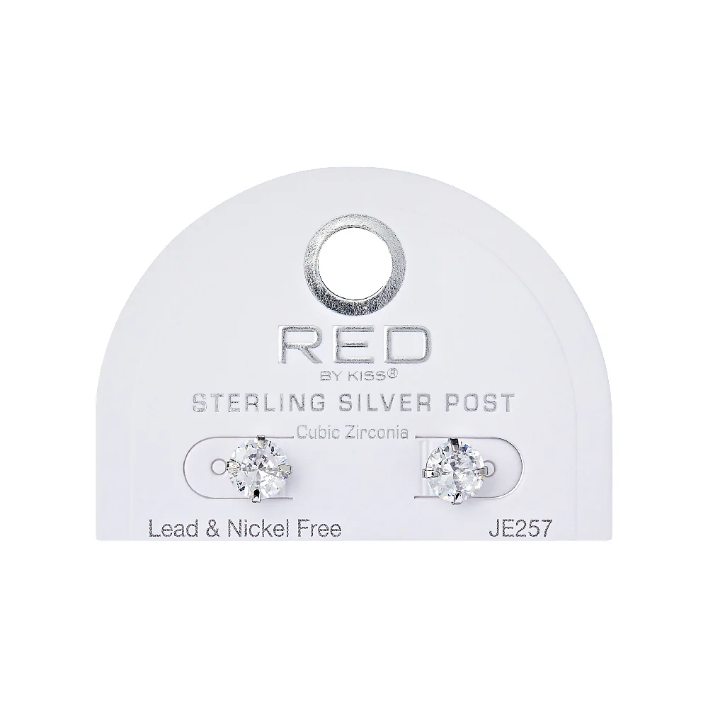 RED by KISS Silver Plated Cubic Zirconia Round Button Stud Earrings - Image 5