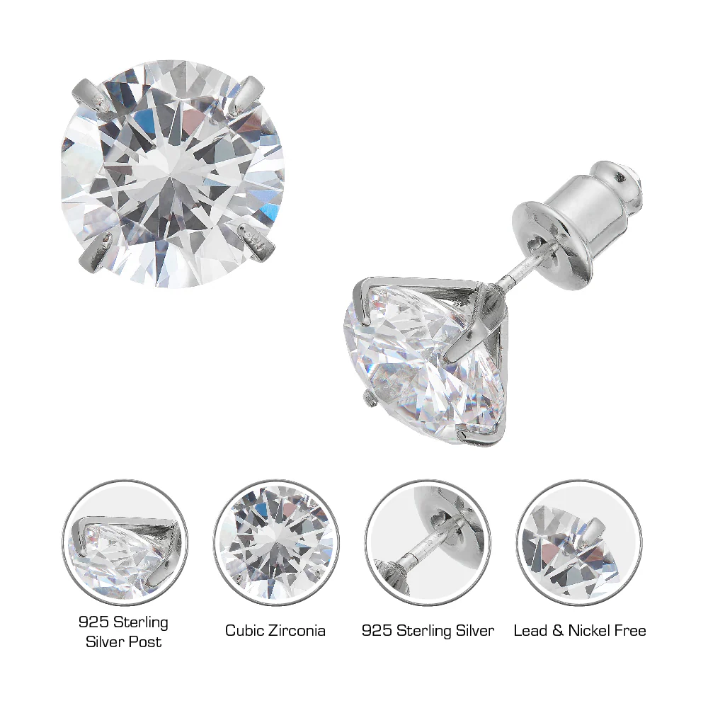RED by KISS Silver Plated Cubic Zirconia Round Button Stud Earrings - Image 9