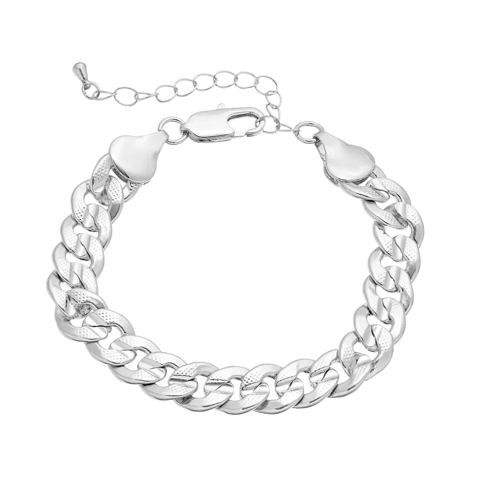 Arria Textured White Gold Tone Bracelet – 10mm Curb Chain