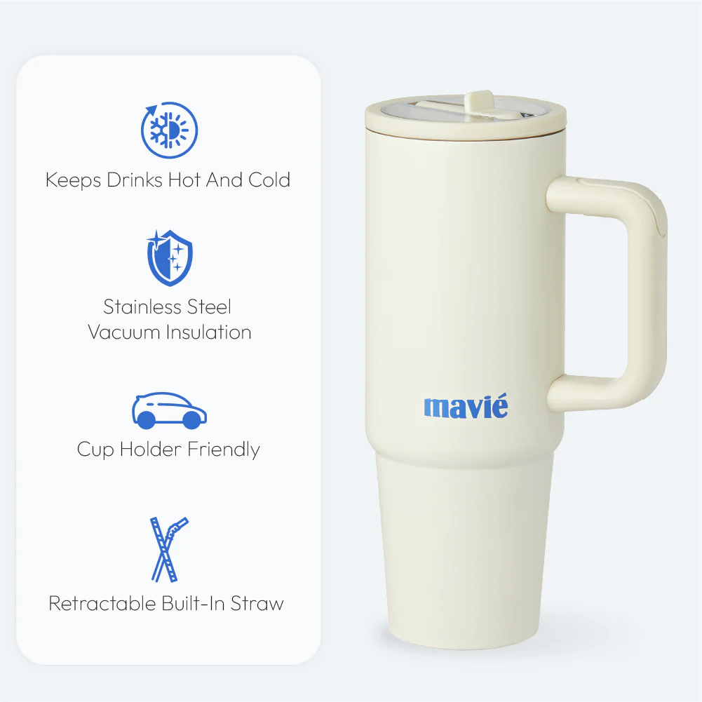 MAVIE Tumbler with Handle & Built-in Flip Straw - Double Insulated Stainless Steel Water Bottle & Travel Coffee Mug (30oz & 40oz) - Image 8
