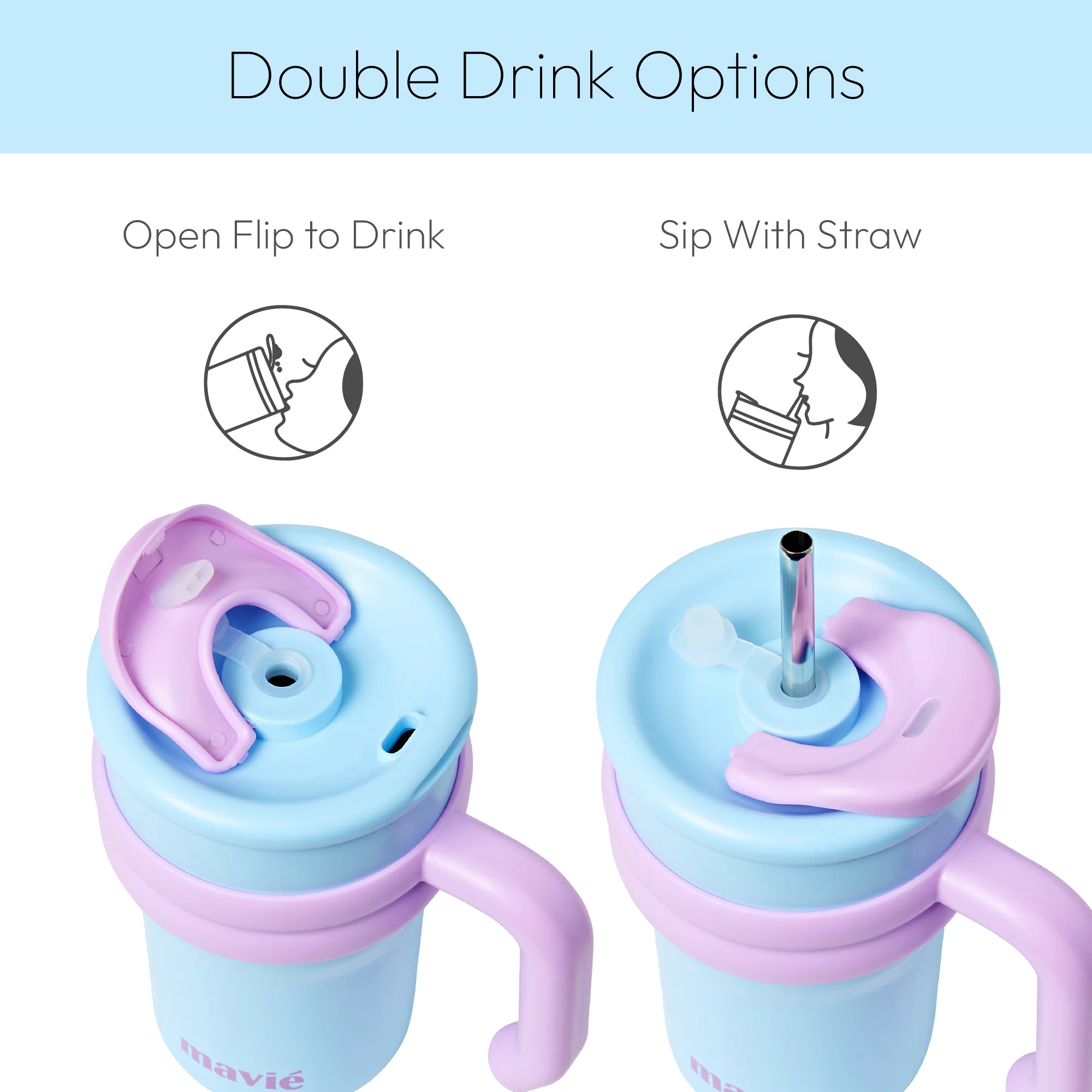 MAVIE Tumbler with Handle & Metal Straw + Silicone Tip - 17oz & 24oz - Image 12