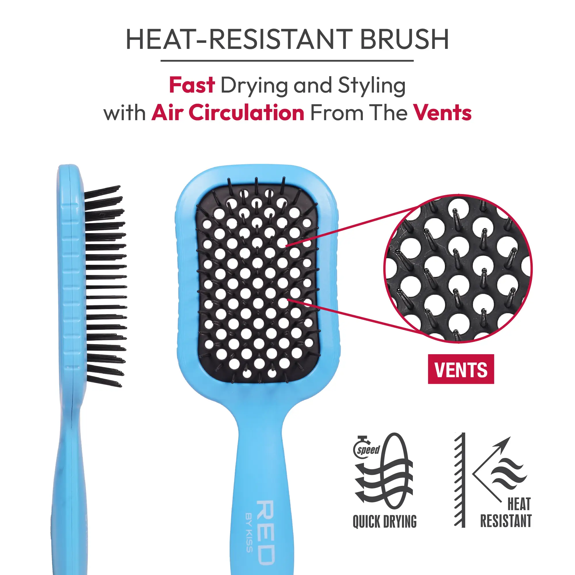 RED by KISS Wet & Dry Vent Heat-Resistant Brush - Blue - Image 2